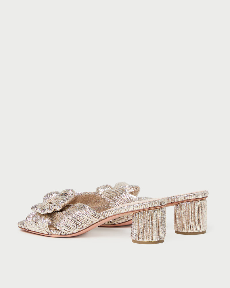 Emilia Champagne Pleated Bow Heel in champagne Italian lamé