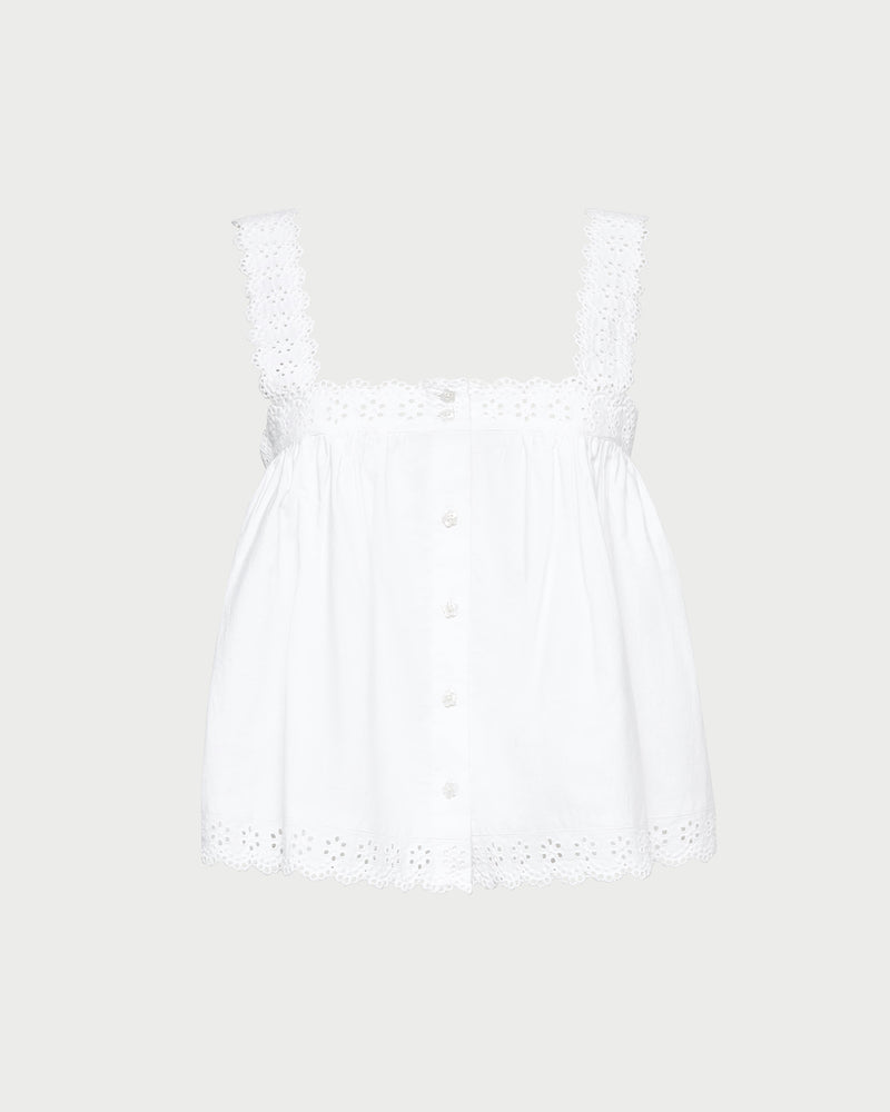 Emma Sleeveless Poplin Top in white cotton.