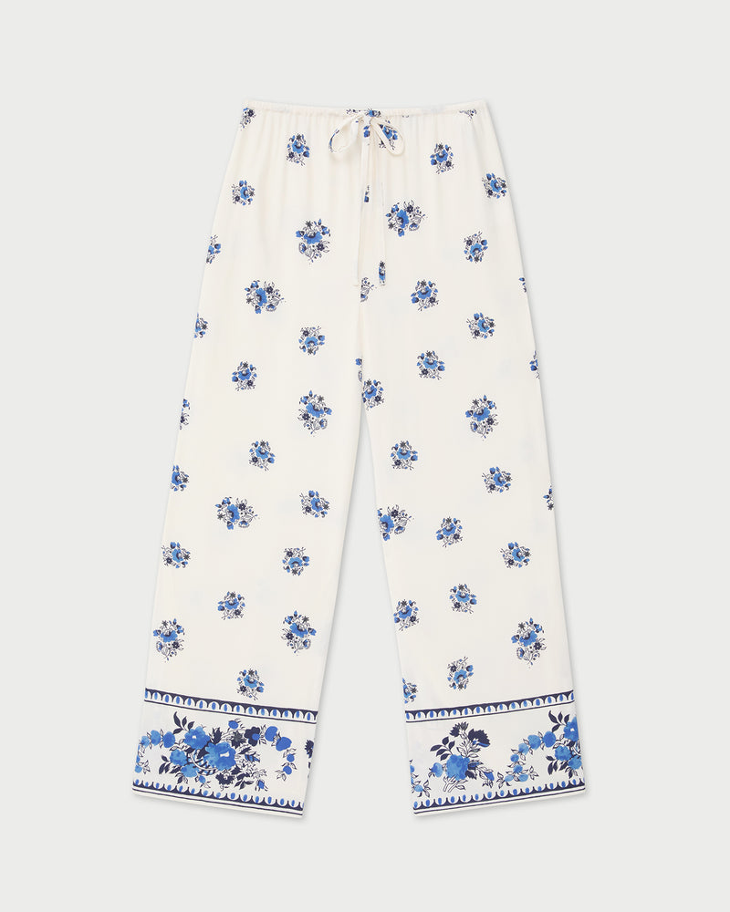 Esha Pant in cream and blue silk.