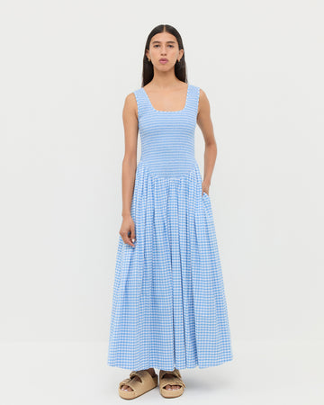 blue gingham dress edikted Edikted Women's Gingham Off Shoulder Bubble Mini Dress