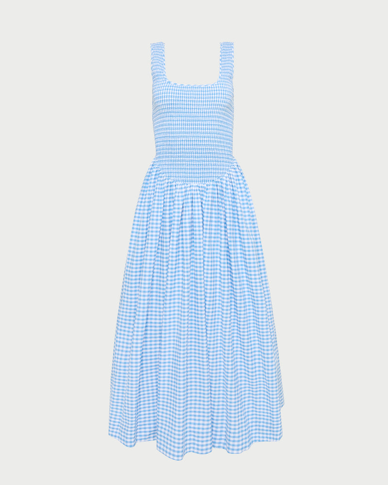 Estelle Dress in blue gingham cotton.