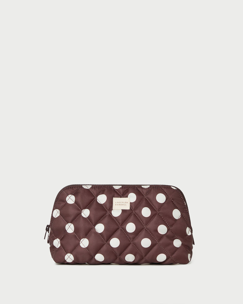Frances Brown/Cream Cosmetic Pouch in brown and cream polka dot.