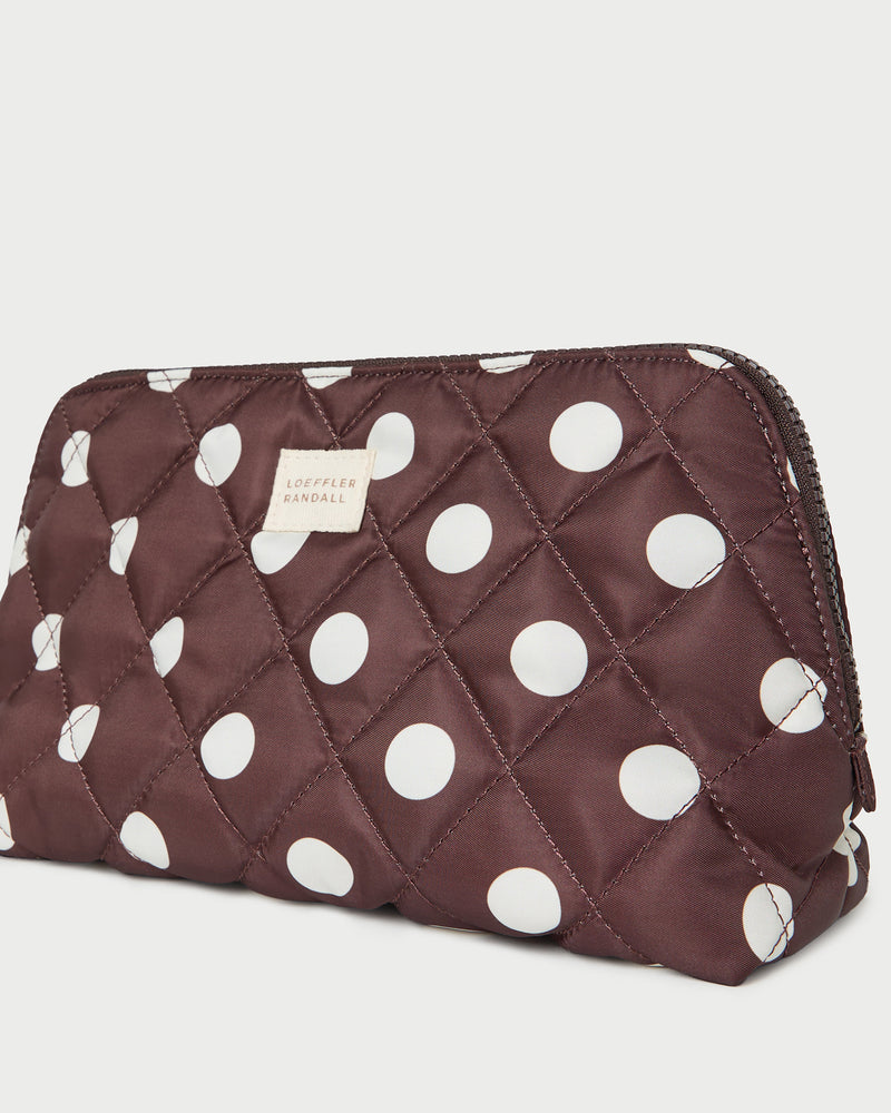 Frances Brown/Cream Cosmetic Pouch in brown and cream polka dot.