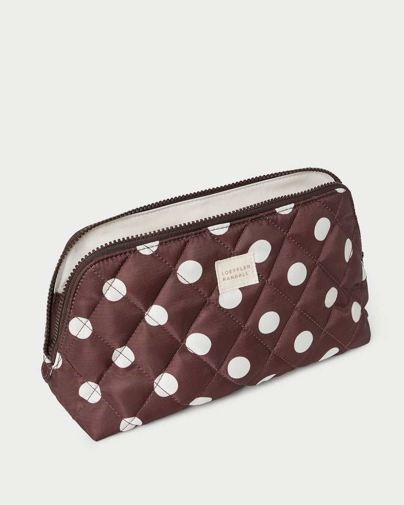 Frances Brown/Cream Cosmetic Pouch in brown and cream polka dot.