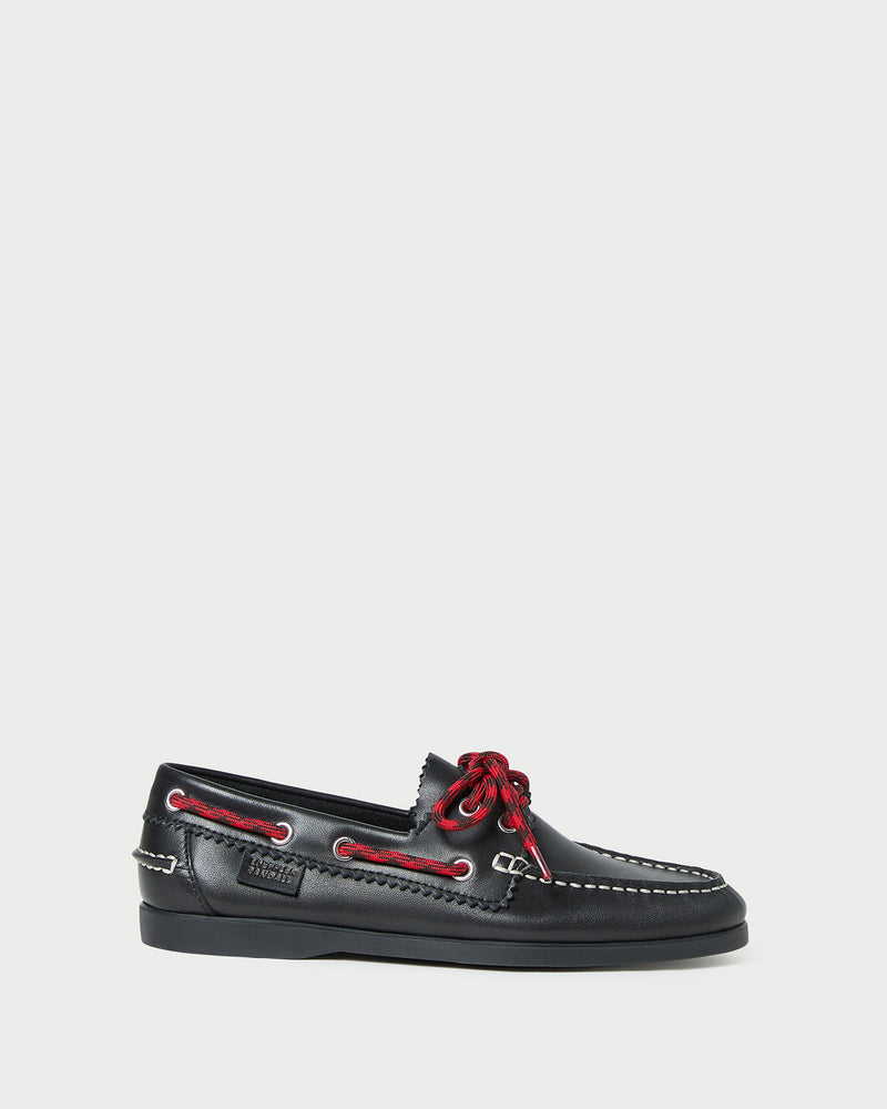 Franco Black Leather Boat Shoe