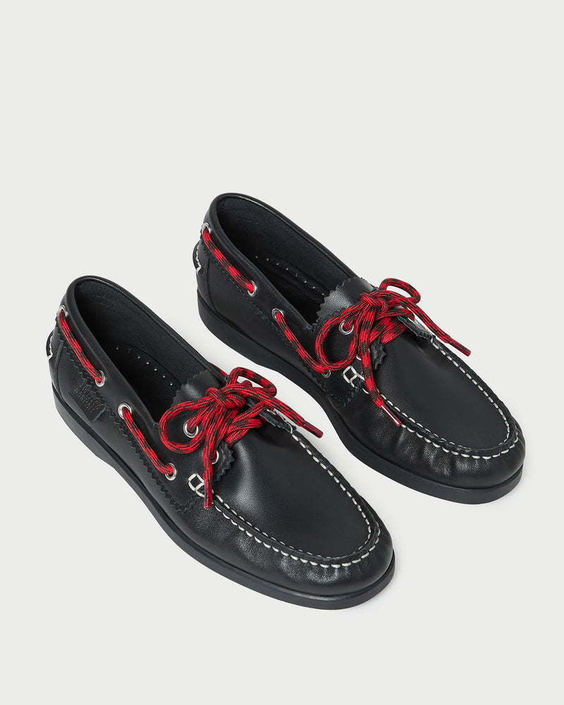 Franco Black Leather Boat Shoe