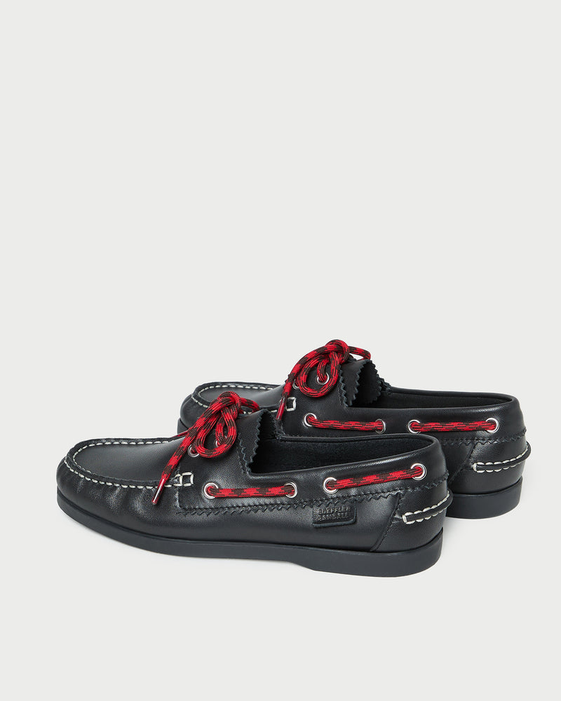 Franco Black Leather Boat Shoe