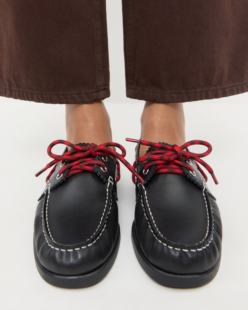 Franco Black Leather Boat Shoe