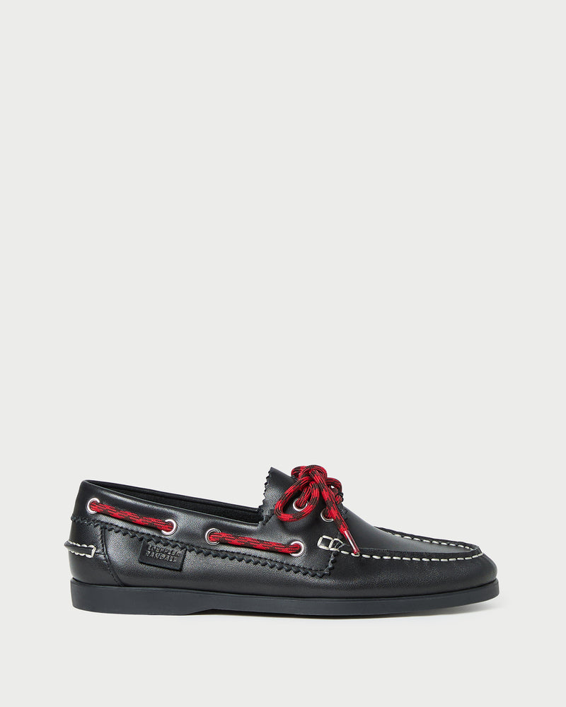 Franco Black Leather Boat Shoe