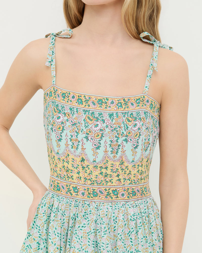 Gaia Dress in mint and yellow floral ramie. 