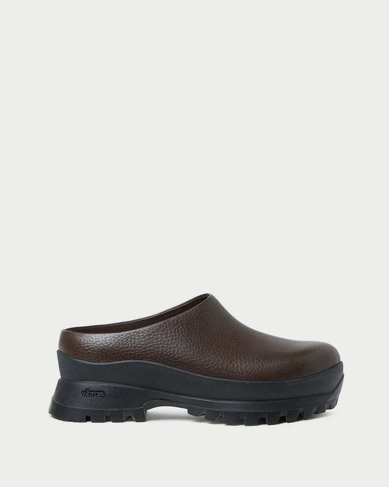 Gemma Brown Leather Lug Mule in brown pebbled leather.