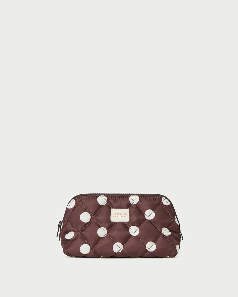 Georgette Brown/Cream Mini Cosmetic Pouch in brown and cream polka dot.