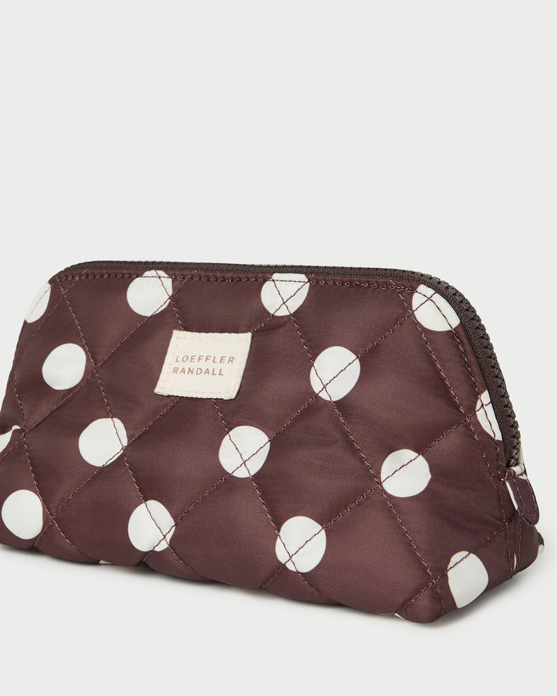 Georgette Brown/Cream Mini Cosmetic Pouch in brown and cream polka dot.