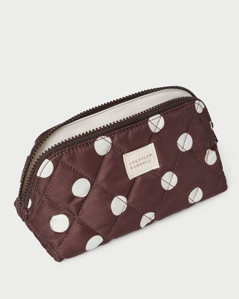 Georgette Brown/Cream Mini Cosmetic Pouch in brown and cream polka dot.