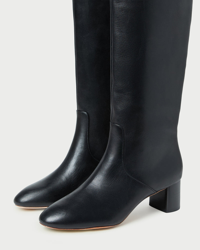 Gia Black Leather Tall Boot in black leather.