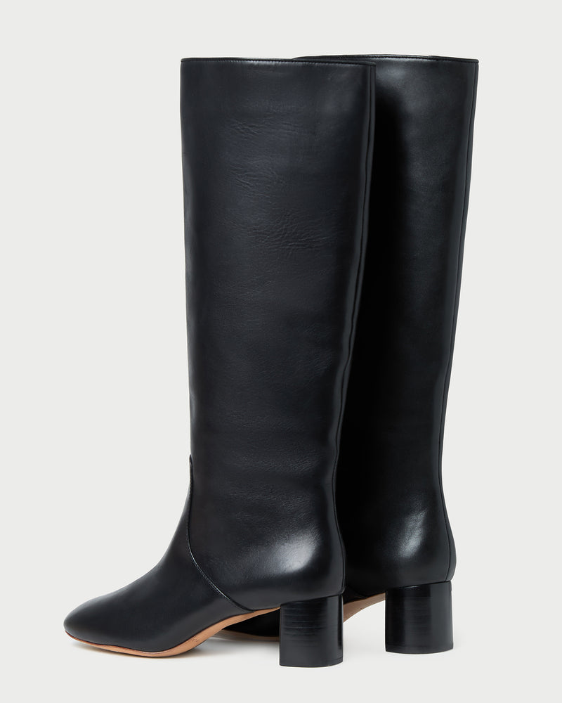Gia Black Leather Tall Boot in black leather.