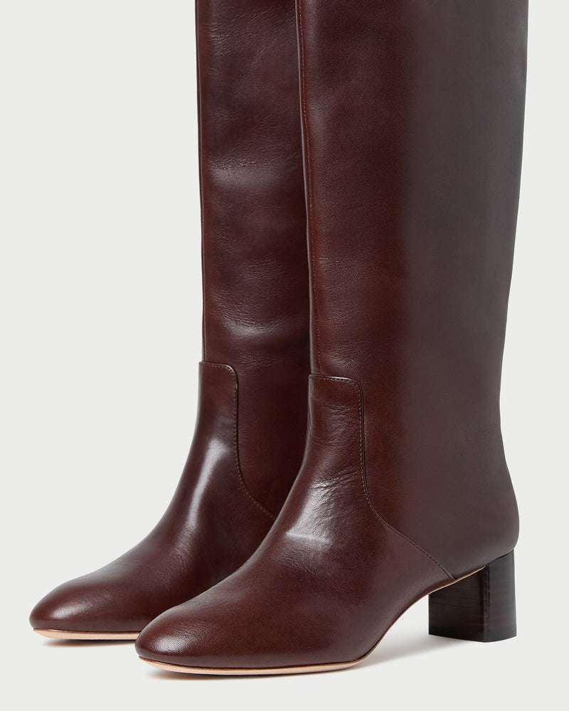 Gia Espresso Leather Tall Boot in espresso leather.