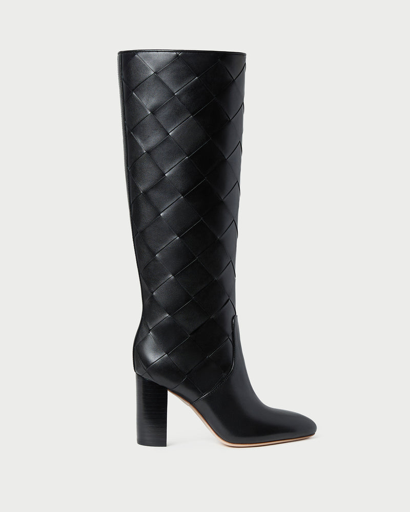 Goldy Black Woven Leather Tall Boot