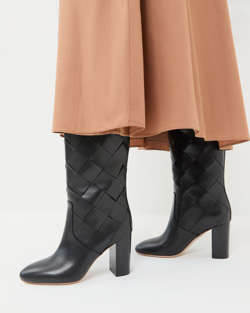 Goldy Black Woven Leather Tall Boot