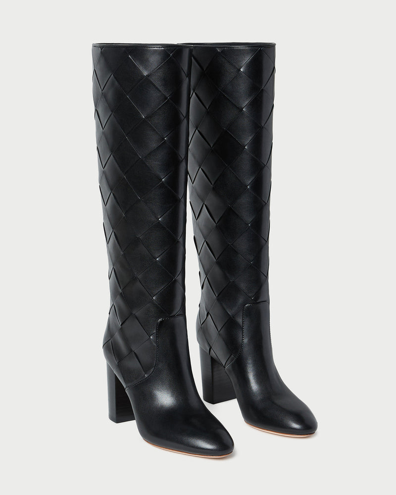 Goldy Black Woven Leather Tall Boot