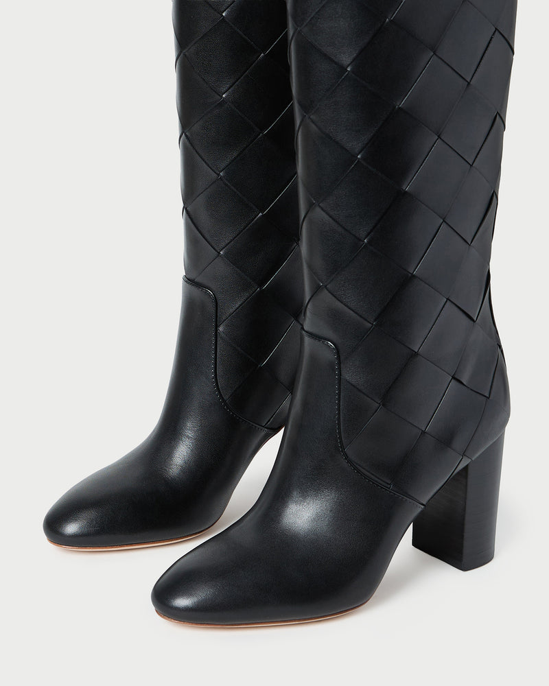 Goldy Black Woven Leather Tall Boot