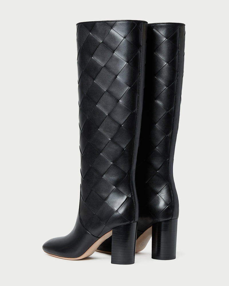 Goldy Black Woven Leather Tall Boot