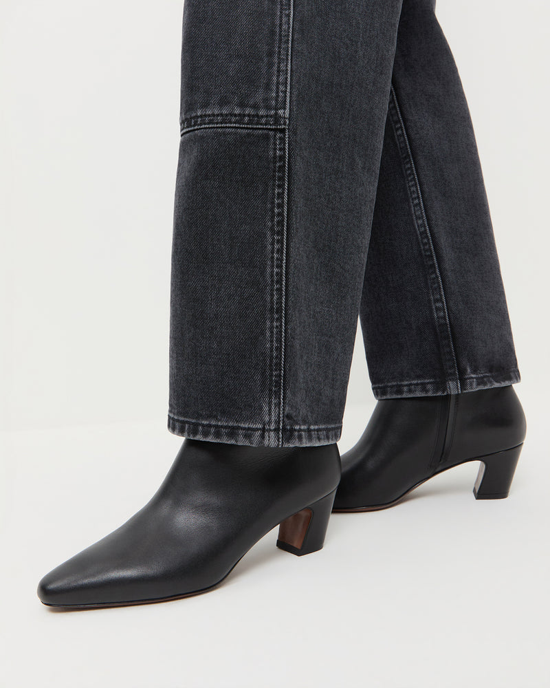 Harper Black Leather Ankle Boot and Molly Workwear Jean in washed black denim.