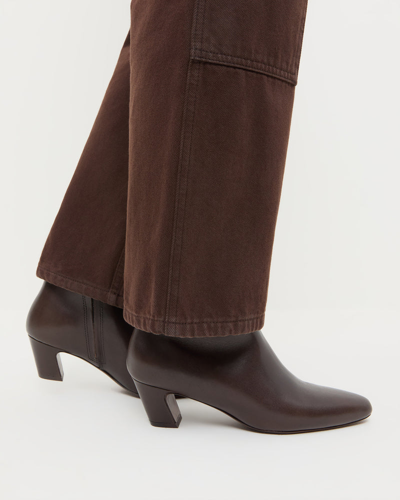 Harper Brown Leather Ankle Boot and Molly Workwear Jean in brown denim.