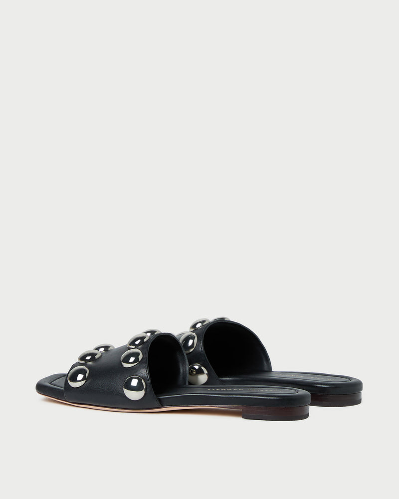 Hayes Studded Sandal in Black/Silver leather.