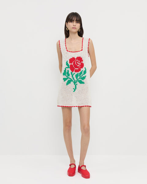 Helena Cream/Red Crochet Dress | Dresses