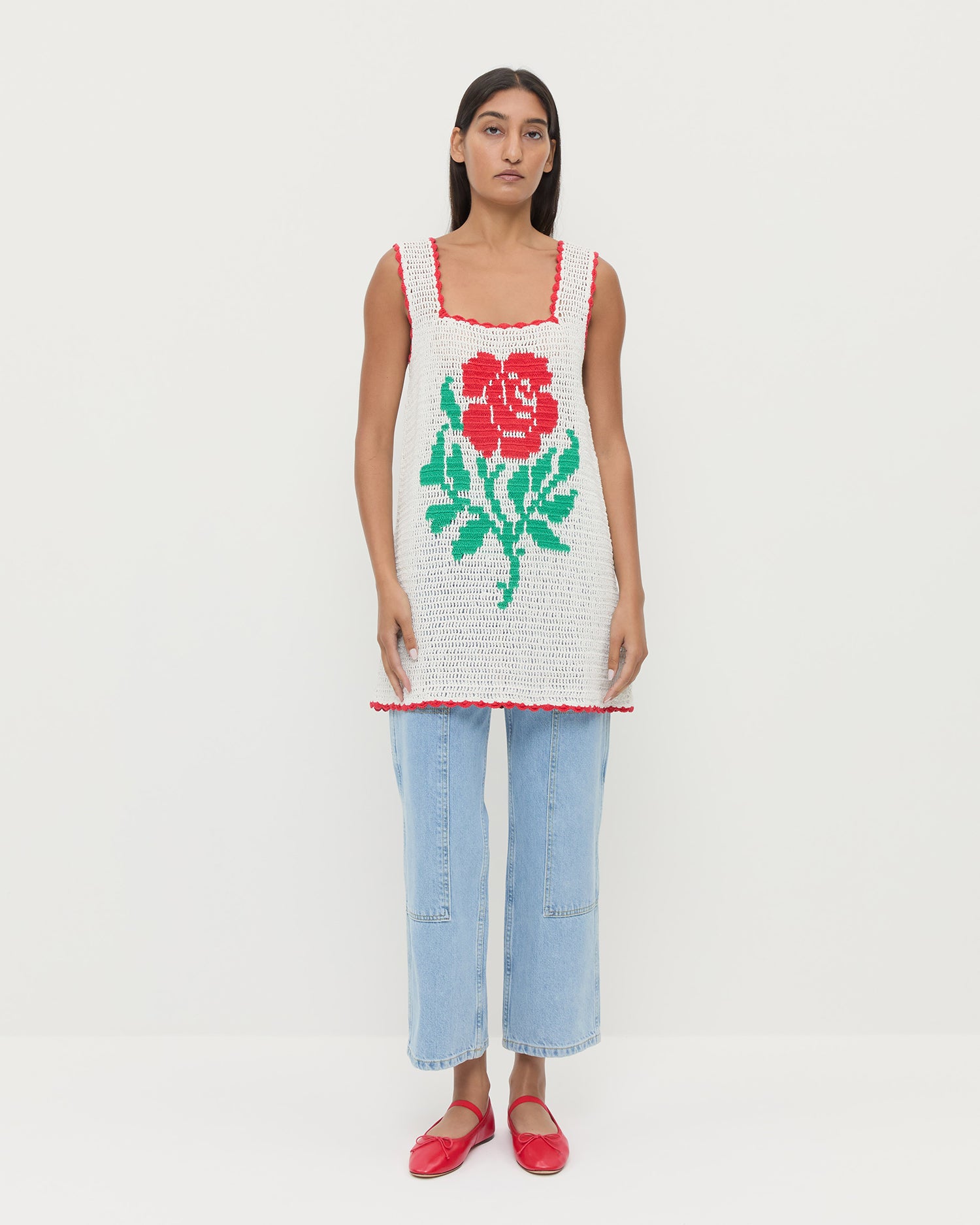Helena Cream/Red Crochet Dress | Dresses