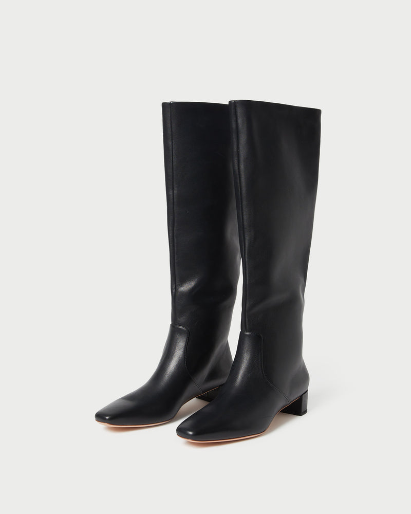 Indy Black Leather Tall Boot in black leather.