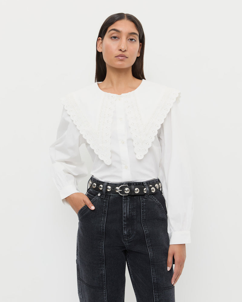 Issa Black/Silver Studded Belt and Ken Shirt in white cotton.