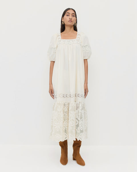 white puff sleeve dress long Jo Cream Puff-Sleeve | Dresses Simple wedding dress with Color:Silk and Wool Red occasion:casual Women's Beige Checked Bodice