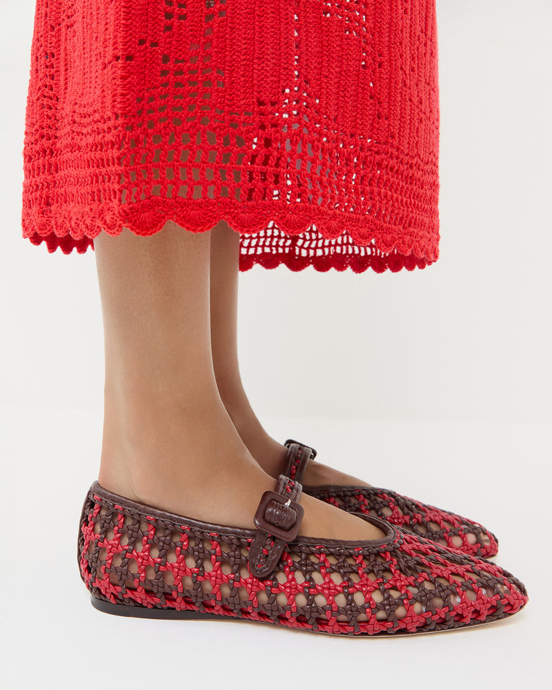 Junia Red/Espresso Mary Jane Flat and Rosanna Crochet Skirt.