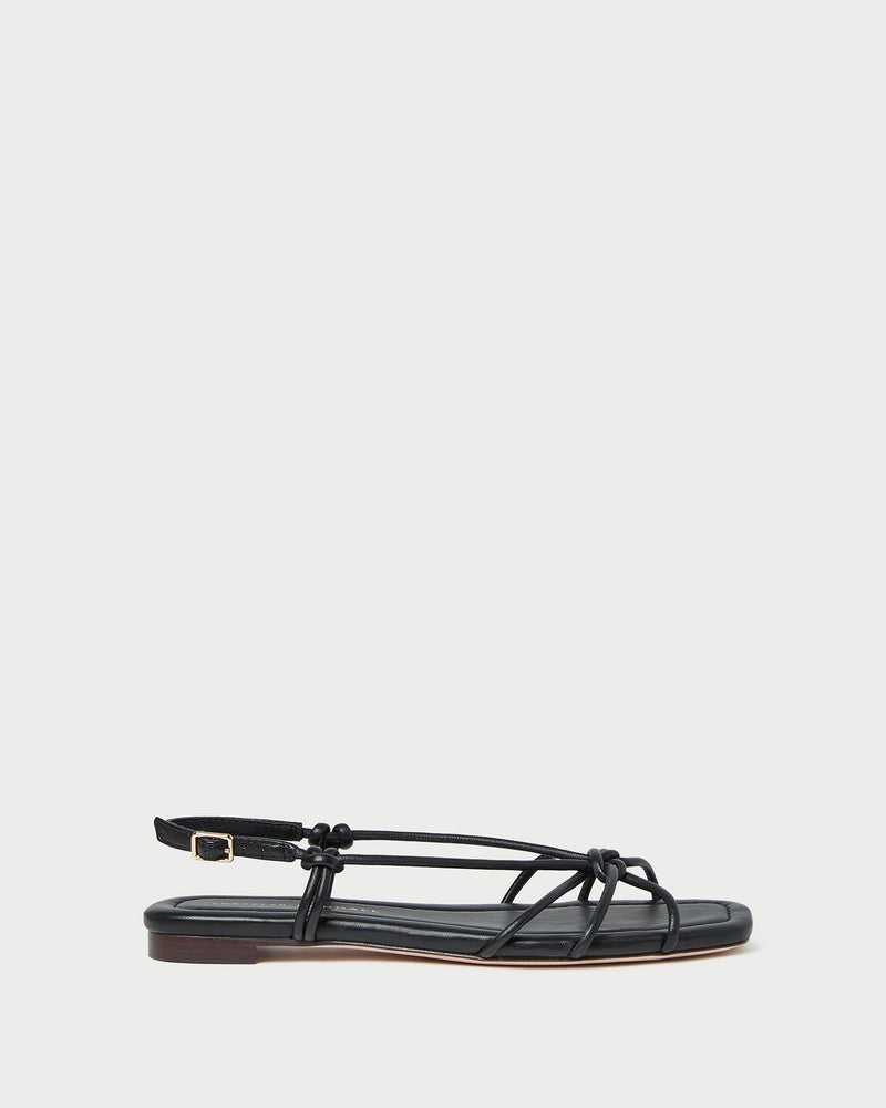 Karly Black Leather Strappy Sandal in black nappa leather.