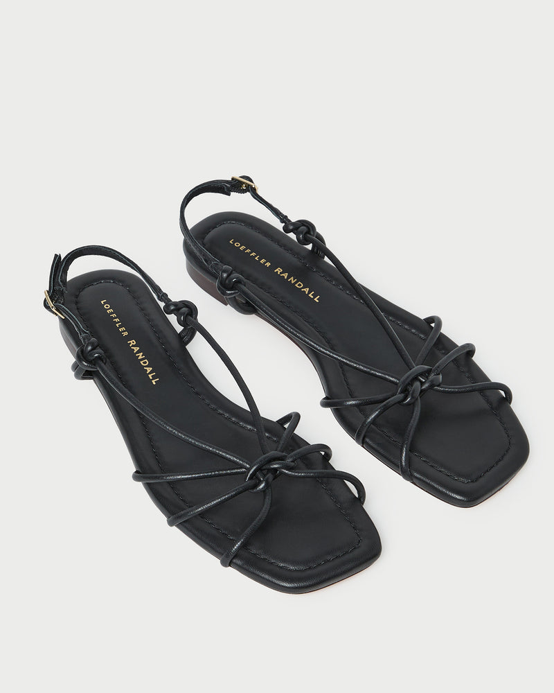 Karly Black Leather Strappy Sandal in black nappa leather.