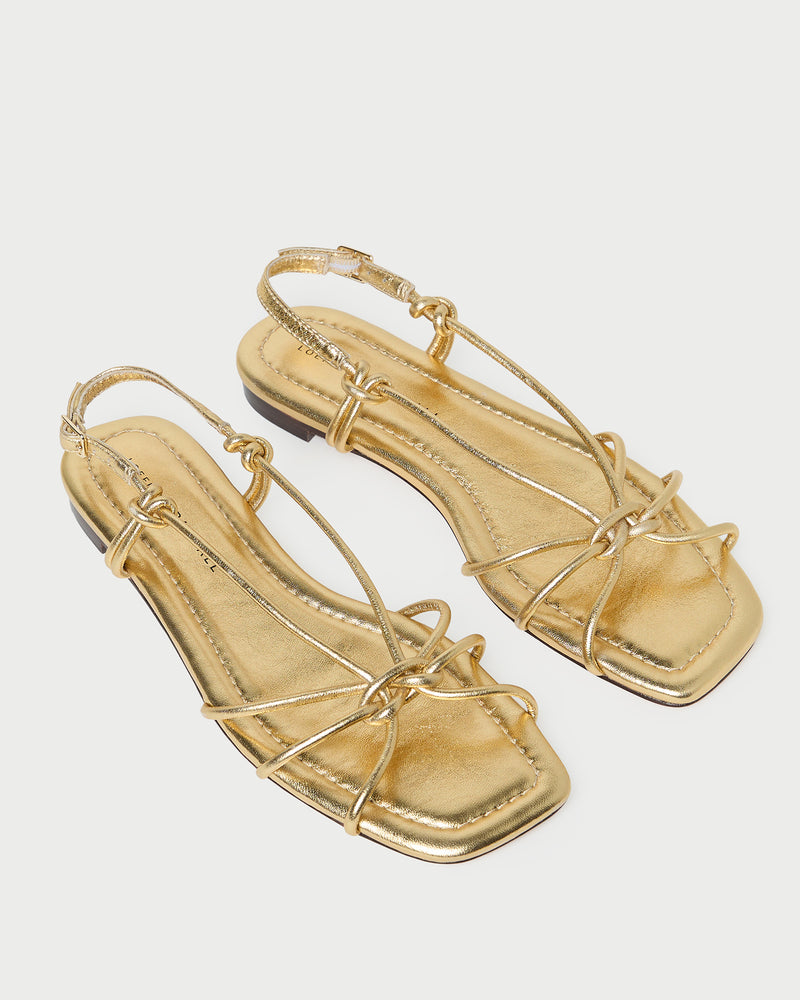 Karly Gold Leather Strappy Sandal in gold metallic leather.