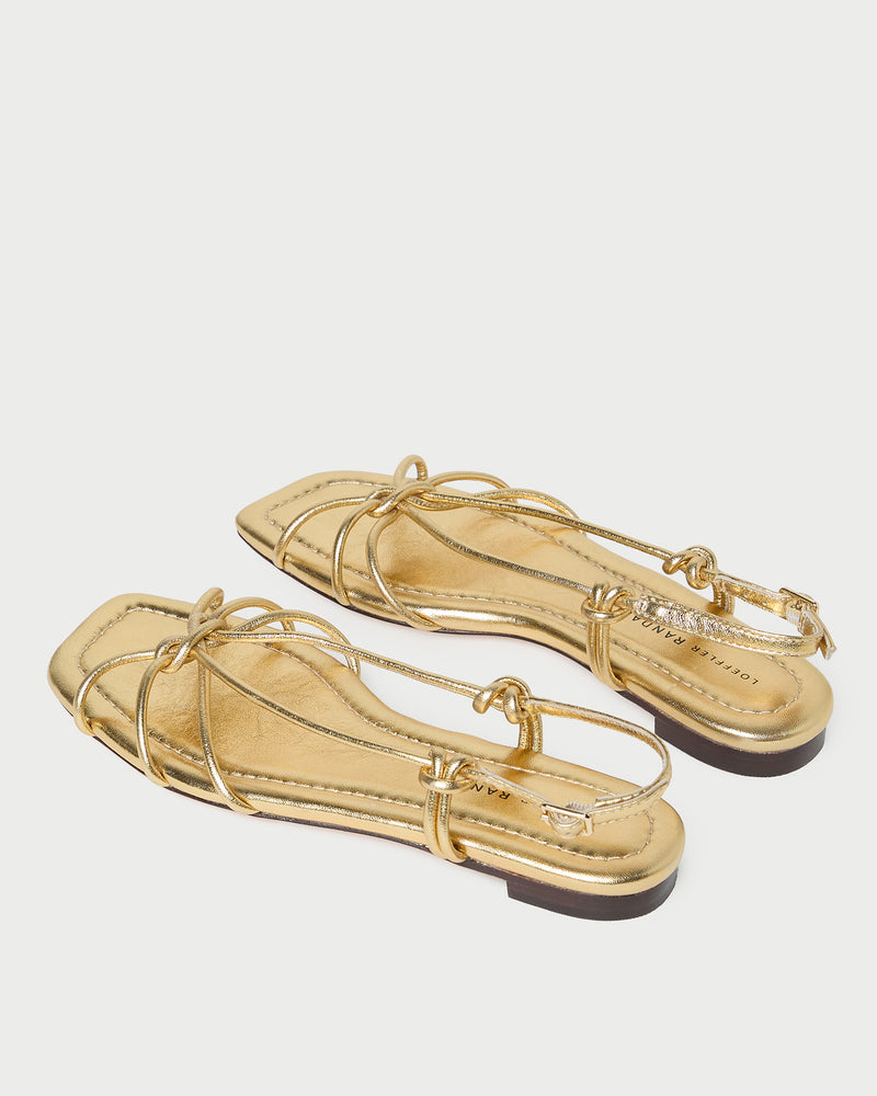 Karly Gold Leather Strappy Sandal in gold metallic leather.