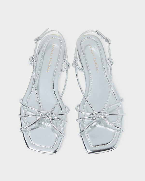 Karly Silver Leather Strappy Sandal in silver metallic leather.