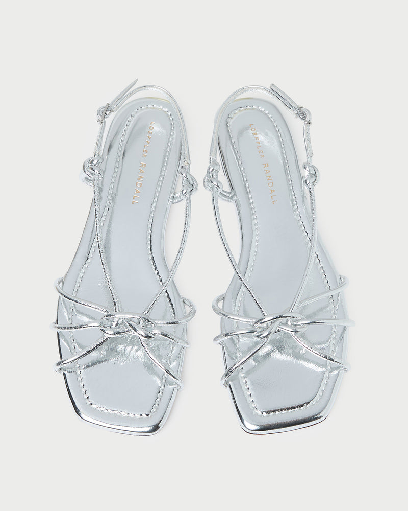 Karly Silver Leather Strappy Sandal in silver metallic leather.