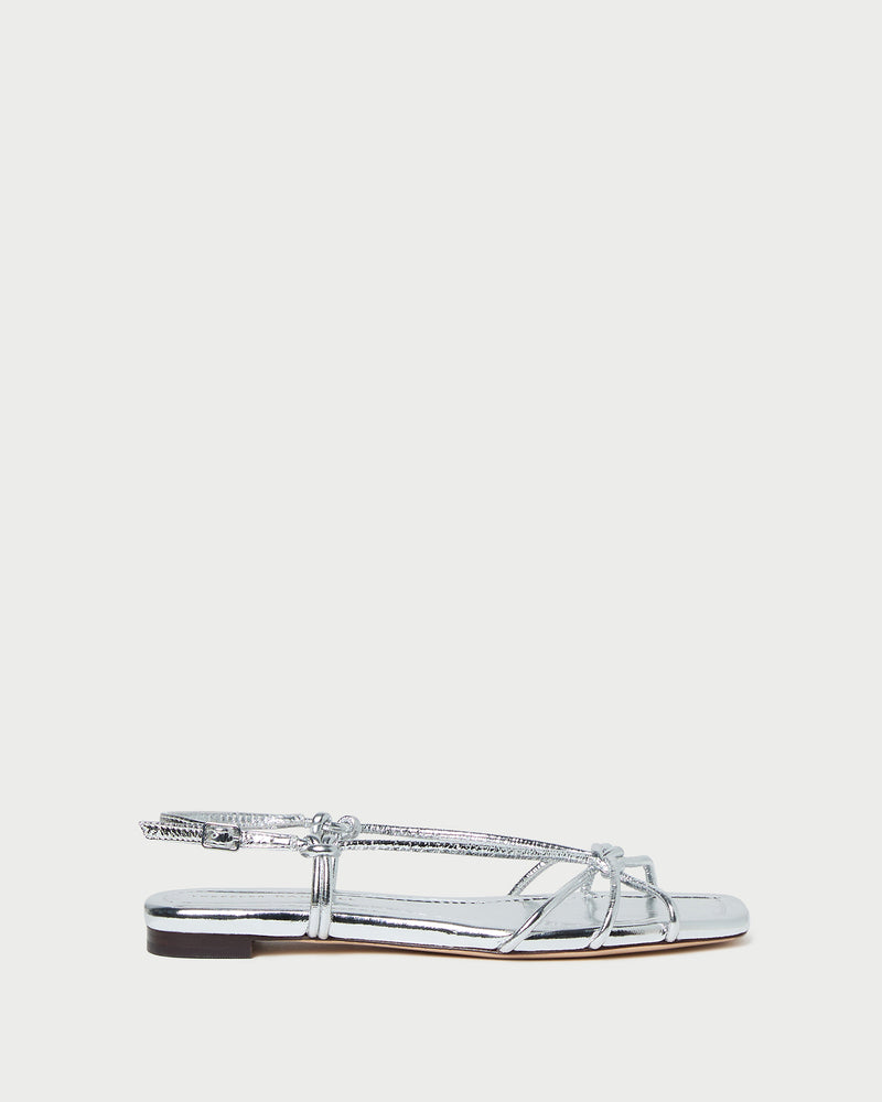 Karly Silver Leather Strappy Sandal in silver metallic leather.