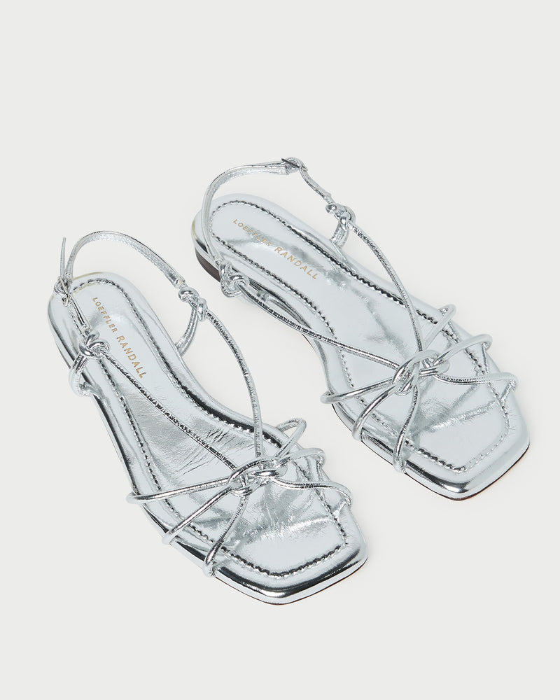 Karly Silver Leather Strappy Sandal in silver metallic leather.