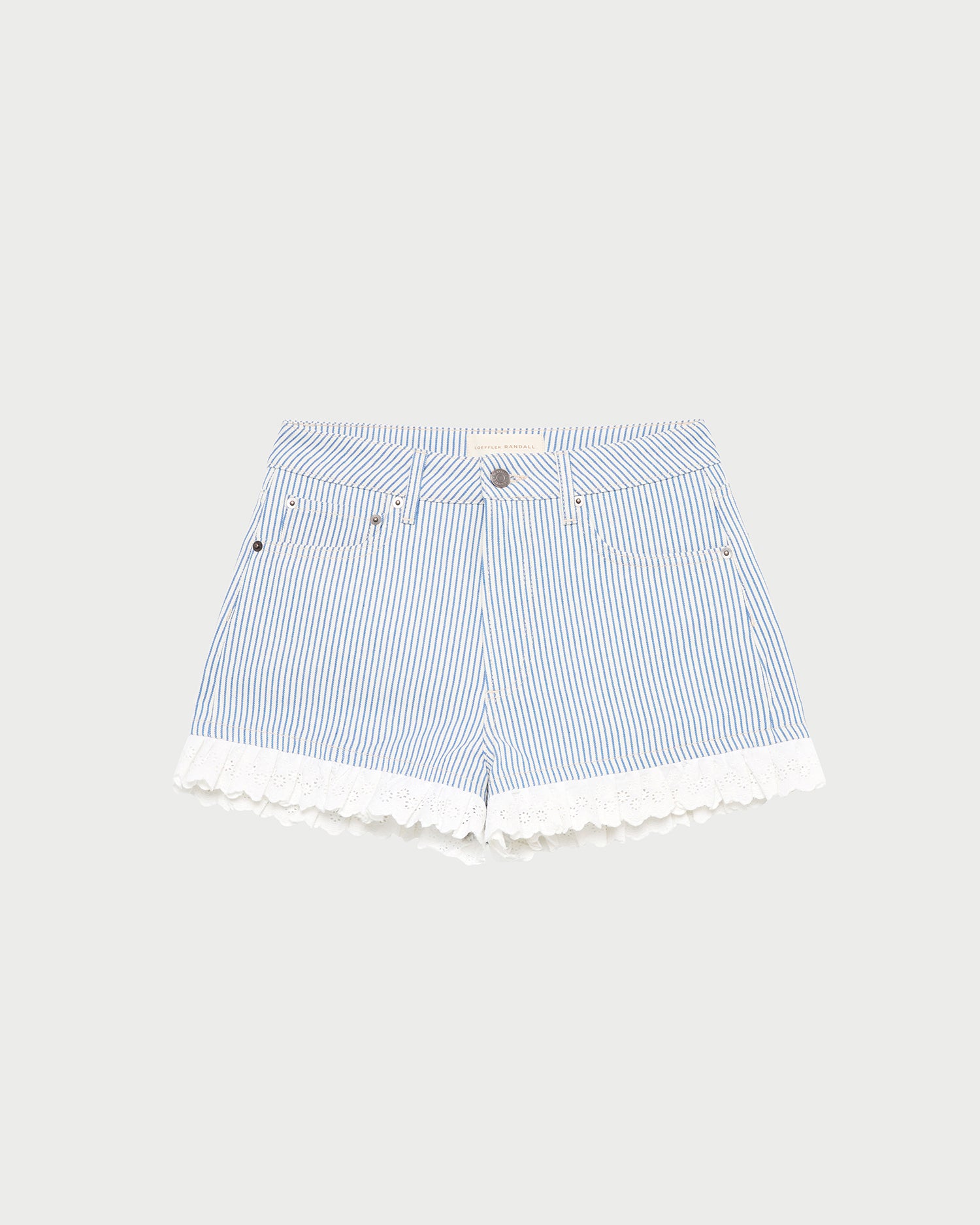 Kay Blue Striped Lace-Trimmed Denim Shorts | Bottoms | Apparel