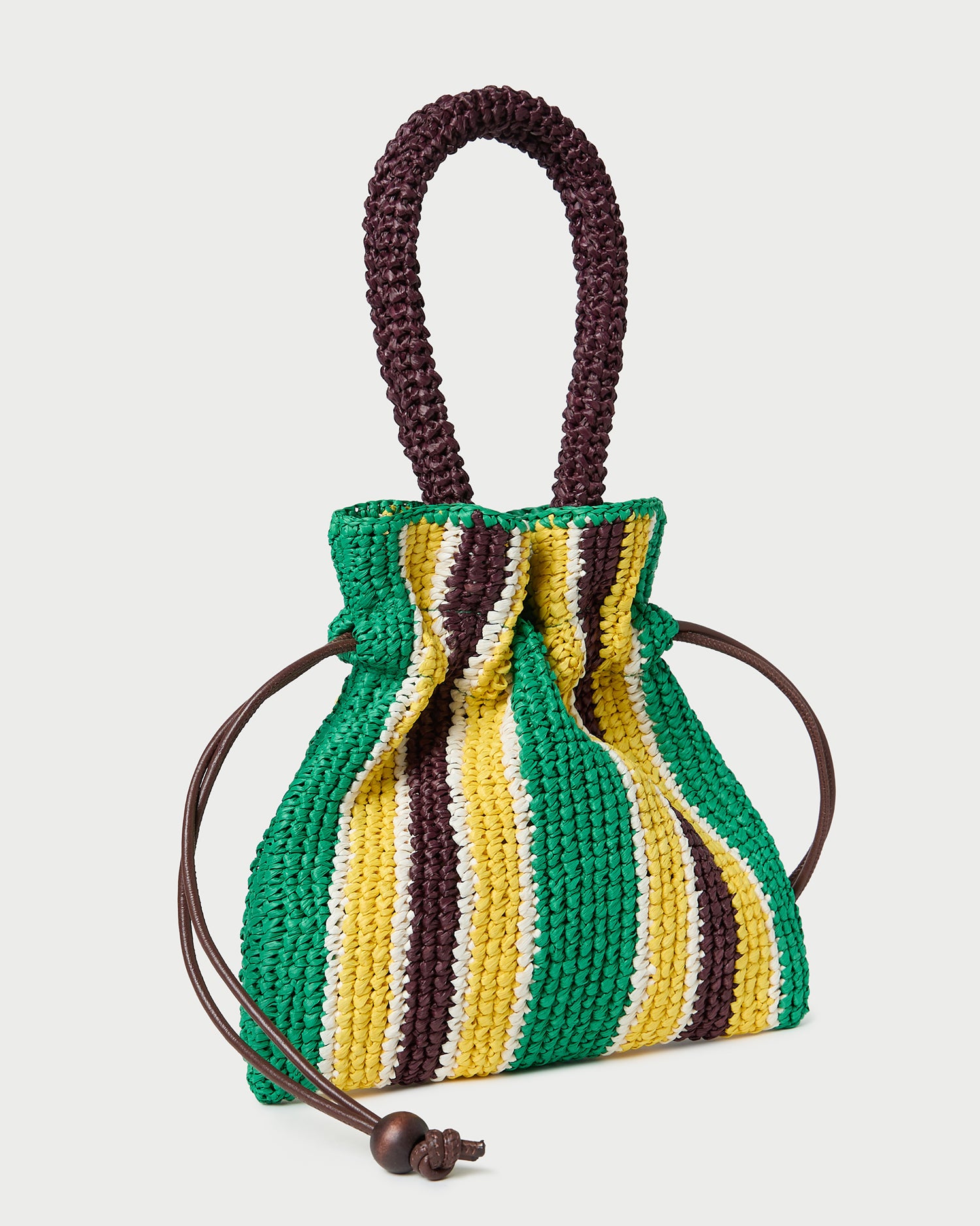 Kylie Green/Yellow Raffia Drawstring Pouch | Clutches | Handbags