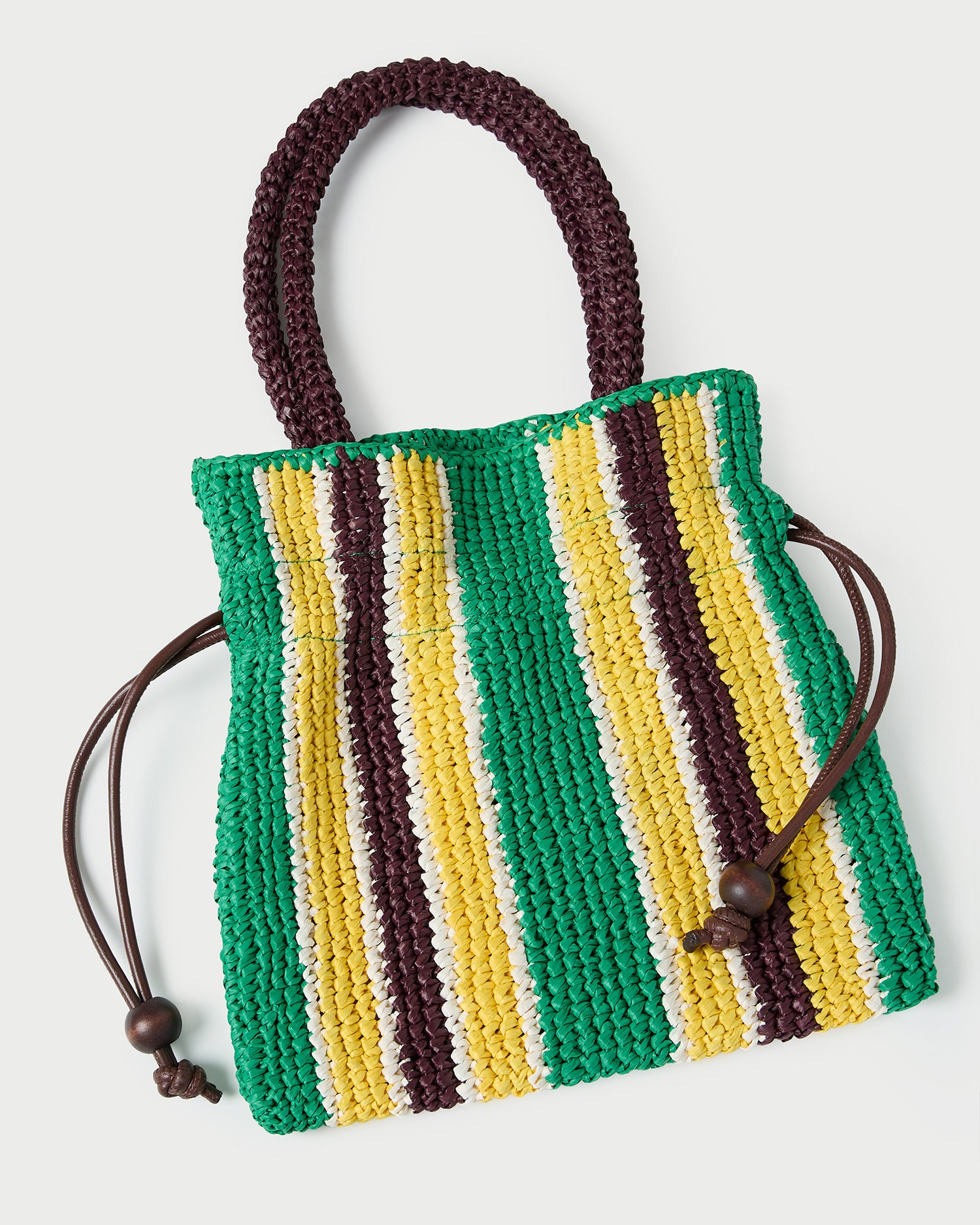 Kylie Green/Yellow Raffia Drawstring Pouch | Clutches | Handbags