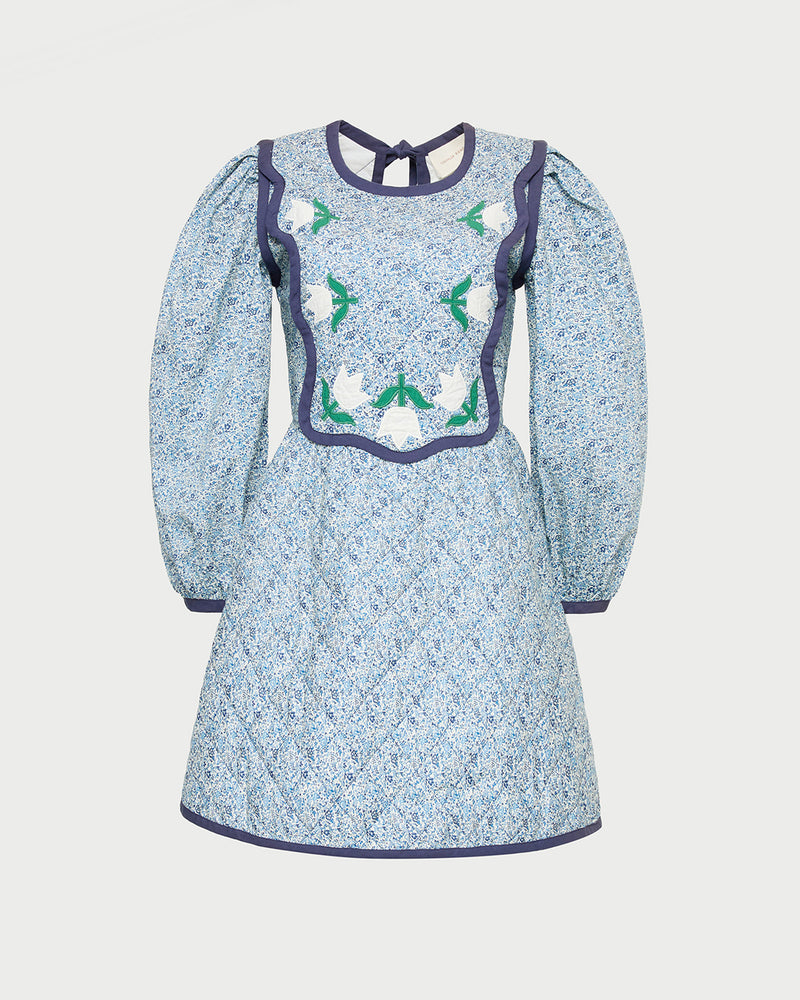 Laney Short Dress in blue floral cotton.