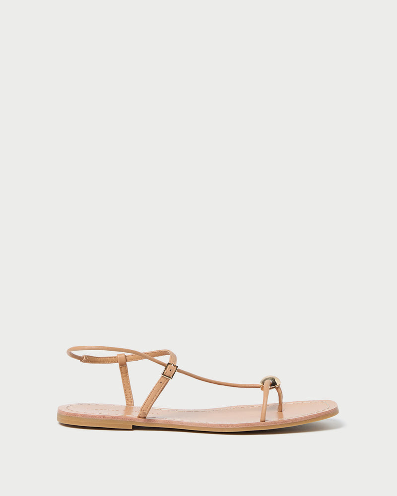 Lara Dune Leather Sandal in dune tan leather with a gold ball accent.