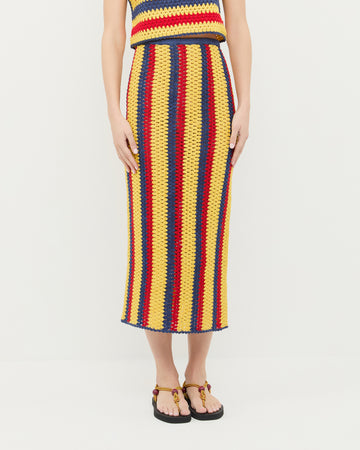 Lela Yellow/Navy/Red Crochet Skirt | Bottoms | Apparel