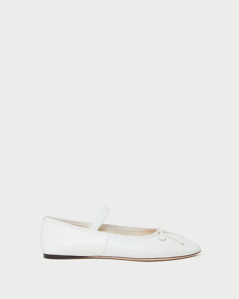 Leonie Ivory Leather Ballet Flat in ivory cream leather.
